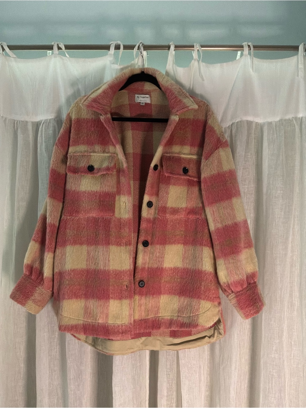By Together Pink and Cream Plaid Shacket Jacket